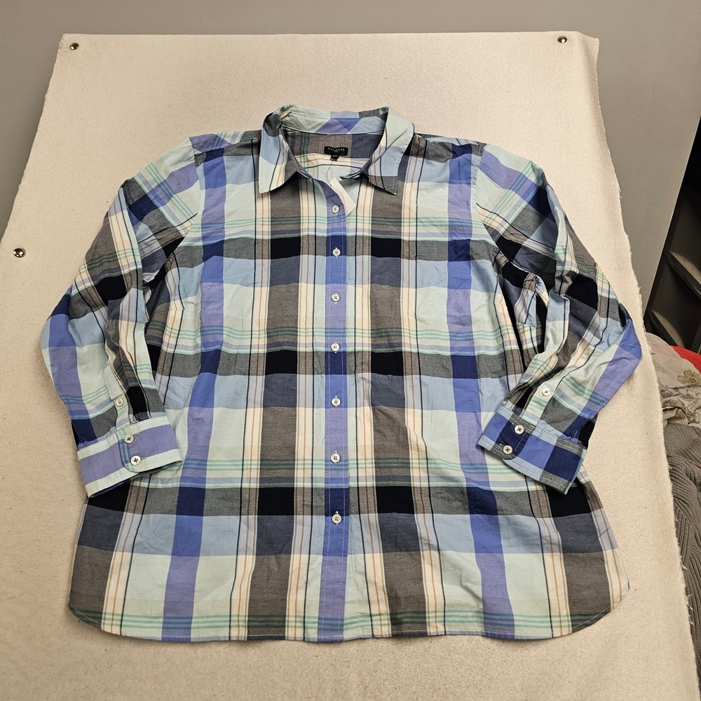 Talbots Plus Size 3X Blue Plaid Button Down Long Sleeve Shirt NEW